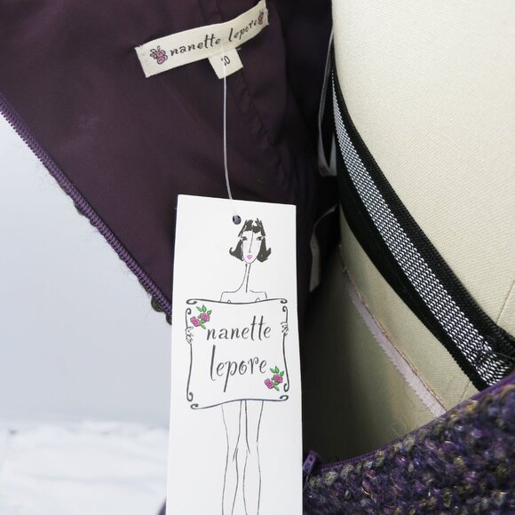 BEAUTIFUL Nanette Lepore "Timpani" Tweed Dress NWT Sz 10 Plum - Picture 10 of 16